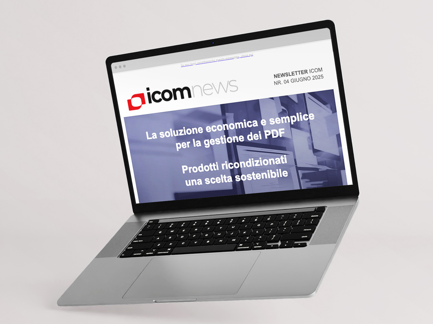 La newsletter Icom News, con il sottomarchio costruito sullo stesso segno