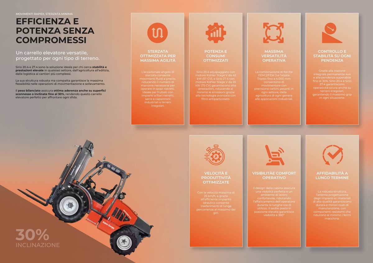 Pagine interne del catalogo Sirio: efficienza, potenza e stabilità in pendenza