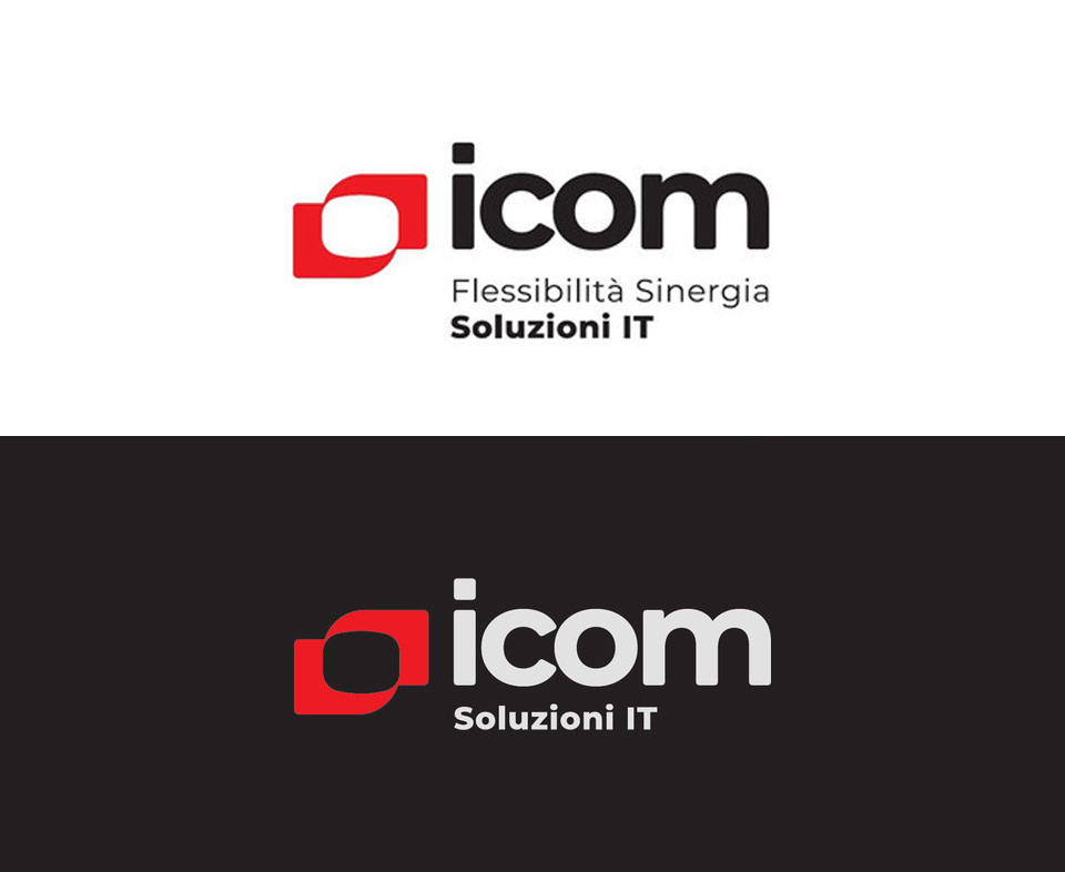 Il marchio Icom orizzontale con il payoff Flessibilità Sinergia Soluzioni IT