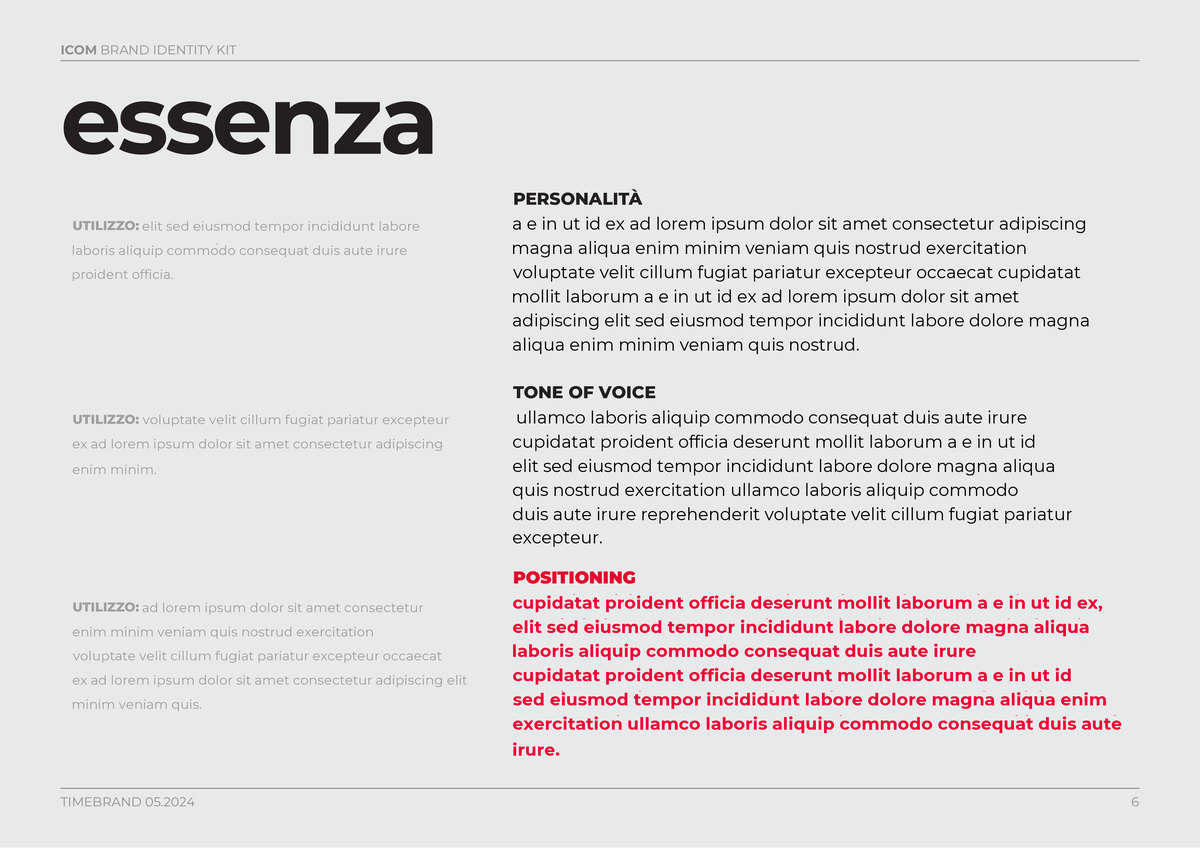 La pagina essenza del documento di posizionamento: personalità, tono di voce e positioning