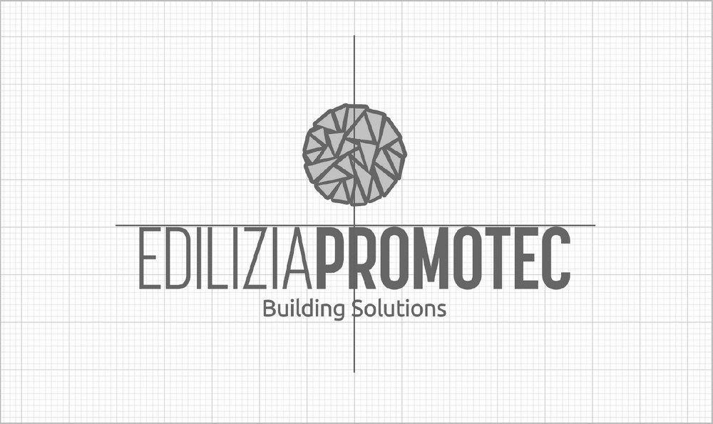 La griglia di costruzione del marchio Edilizia Promotec, con l'allineamento fra simbolo e lettering