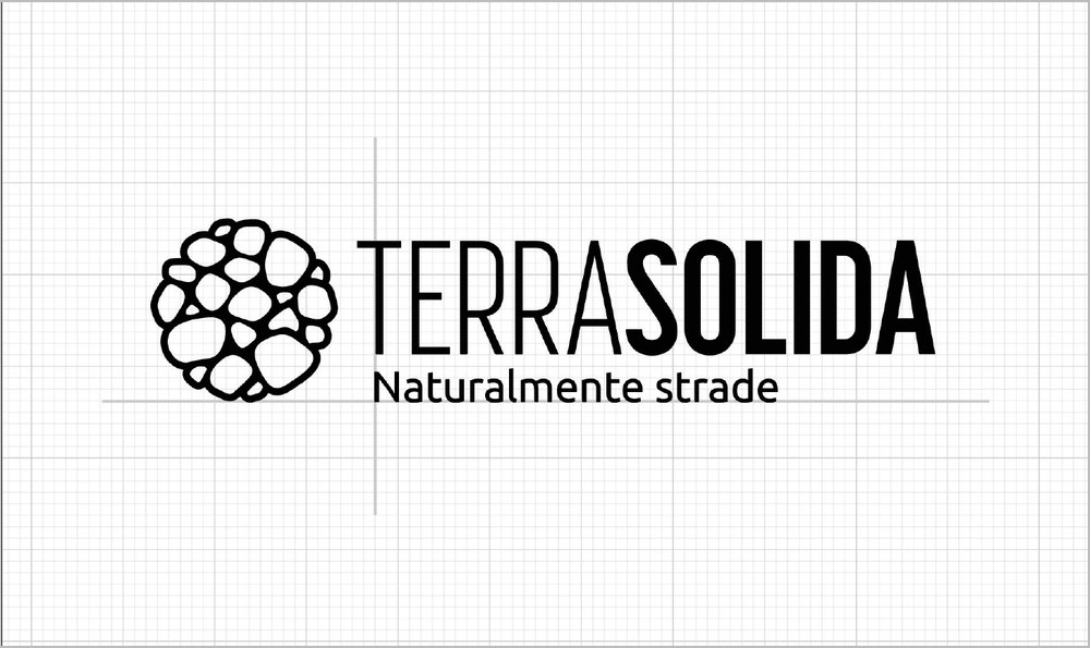La griglia di costruzione del marchio Terra Solida, con l'allineamento fra simbolo e lettering
